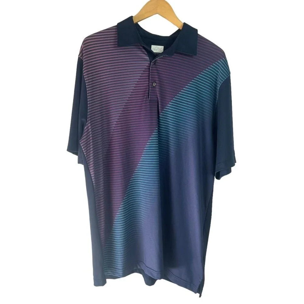 Greg Norman Play Dry Mens Large Polo Golf Shirt Multicolor Stripe